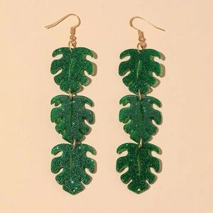 Green Leaf Dangle Earrings